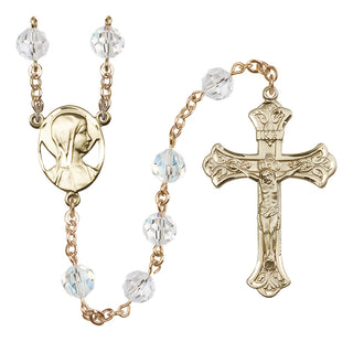 14 Karat Gold 8mm Austrian Crystal Madonna Mary Rosary in Crystal