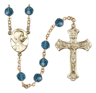14 Karat Gold-Filled 8mm Austrian Crystal Madonna Mary Rosary in Indocolite