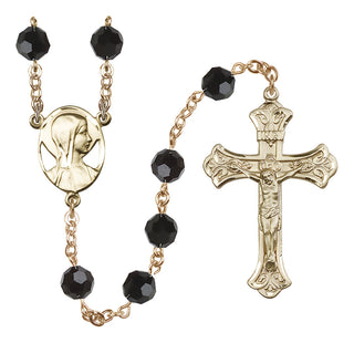14 Karat Gold-Filled 8mm Austrian Crystal Madonna Mary Rosary in Jet
