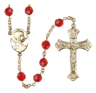 14 Karat Gold 8mm Austrian Crystal Madonna Mary Rosary in Ruby