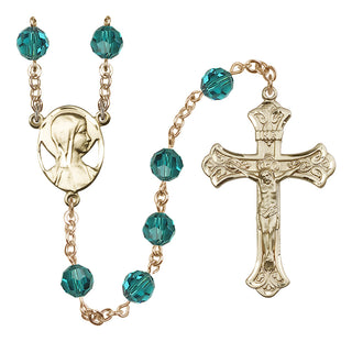 14 Karat Gold-Filled 8mm Austrian Crystal Madonna Mary Rosary in Zircon