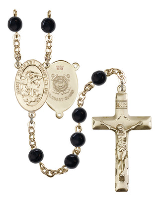 14 KT Gold Filled 6mm Black Onyx Saint Michael Coast Guard Rosary
