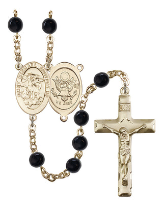 14 KT Solid Gold 6mm Black Onyx Saint Michael Army Rosary