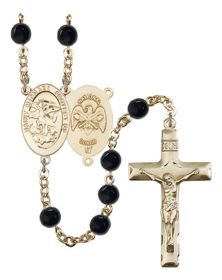 14 KT Solid Gold 6mm Black Onyx Saint Michael National Guard Rosary
