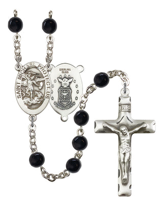 Sterling Silver 6mm Saint Michael the Archangel / Air Force Black Onyx Rosary