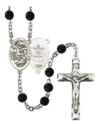 Sterling Silver 6mm Black Onyx Saint Michael Army Rosary