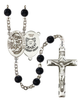 Sterling Silver 6mm Black Onyx Saint Michael Coast Guard Rosary