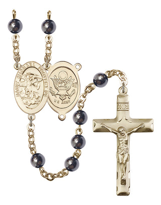 14 KT Solid Gold 6mm Hematite Saint Michael Army Rosary