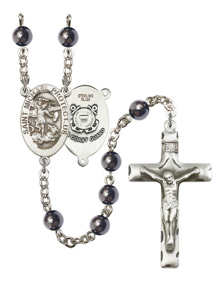 Sterling Silver 6mm Hematite Saint Michael Coast Guard Rosary