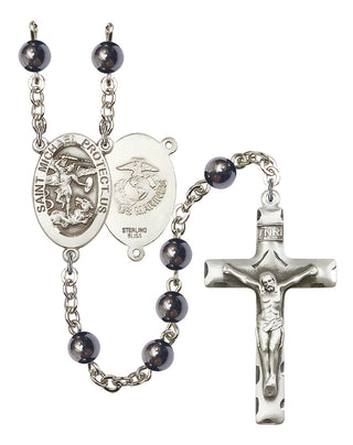 Sterling Silver 6mm Saint Michael the Archangel / Marines Hematite Rosary