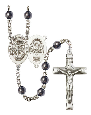 Sterling Silver 6mm Hematite Saint Michael National Guard Rosary