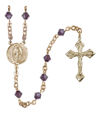 14 Karat Gold-Filled 5mm Austrian Crystal Miraculous Rosary in Amethyst