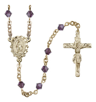 14 Karat Gold 5mm Austrian Crystal Miraculous Rosary in Amethyst