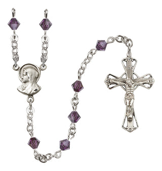 Sterling Silver 5mm Austrian Crystal Madonna Mary Rosary in Amethyst