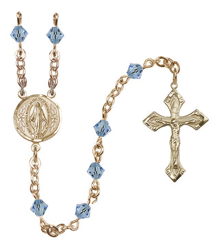 14 Karat Gold-Filled 5mm Austrian Crystal Miraculous Rosary in Aqua
