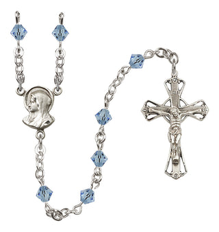 Sterling Silver 5mm Austrian Crystal Madonna Mary Rosary in Aqua