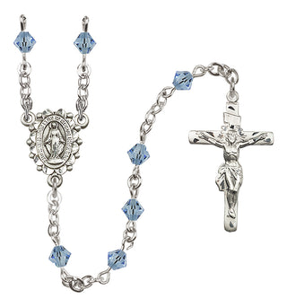 Sterling Silver 5mm Austrian Crystal Miraculous Rosary in Aqua