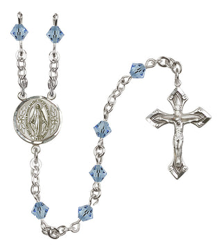 Sterling Silver 5mm Austrian Crystal Miraculous Rosary in Aqua