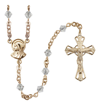 14 Karat Gold-Filled 5mm Austrian Crystal Madonna Mary Rosary in Crystal