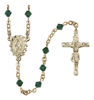 14 Karat Gold-Filled 5mm Austrian Crystal Miraculous Rosary in Emerald