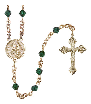 14 Karat Gold-Filled 5mm Austrian Crystal Miraculous Rosary in Emerald