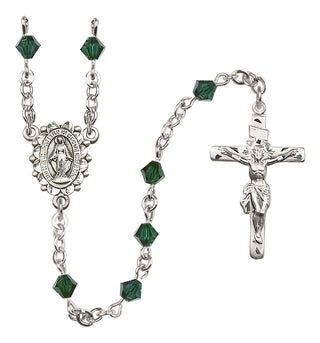Sterling Silver 5mm Austrian Crystal Miraculous Rosary in Emerald