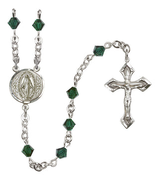 Sterling Silver 5mm Austrian Crystal Miraculous Rosary in Emerald