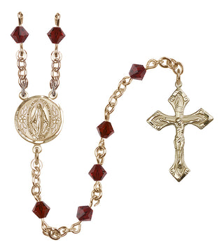 14 Karat Gold-Filled 5mm Austrian Crystal Miraculous Rosary in Garnet