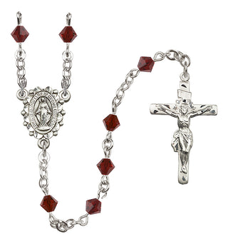 Sterling Silver 5mm Austrian Crystal Miraculous Rosary in Garnet