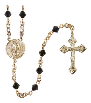 14 Karat Gold-Filled 5mm Austrian Crystal Miraculous Rosary in Jet