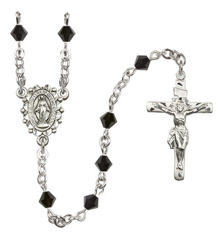 Sterling Silver 5mm Austrian Crystal Miraculous Rosary in Jet