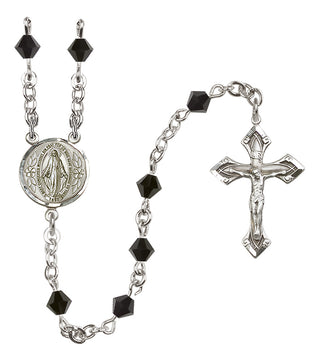 Sterling Silver 5mm Austrian Crystal Miraculous Rosary in Jet