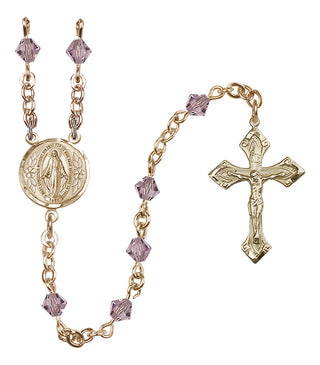 14 Karat Gold-Filled 5mm Austrian Crystal Miraculous Rosary in Light Amethyst