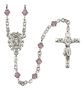 Sterling Silver 5mm Austrian Crystal Miraculous Rosary in Light Amethyst