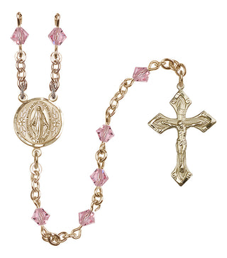 14 Karat Gold-Filled 5mm Austrian Crystal Miraculous Rosary in Light Rose