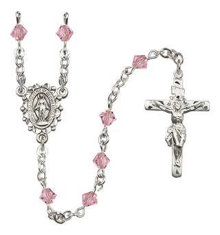 Sterling Silver 5mm Austrian Crystal Miraculous Rosary in Light Rose
