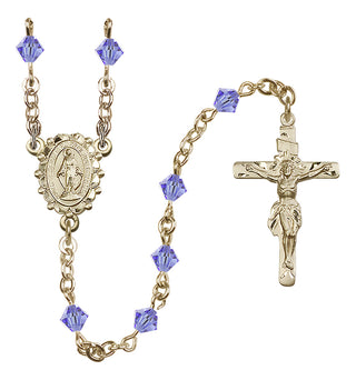 14 Karat Gold-Filled 5mm Austrian Crystal Miraculous Rosary in Light Sapphire