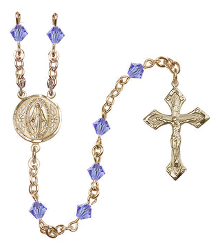 14 Karat Gold-Filled 5mm Austrian Crystal Miraculous Rosary in Light Sapphire