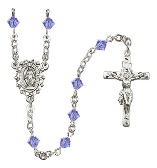 Sterling Silver 5mm Austrian Crystal Miraculous Rosary in Light Sapphire