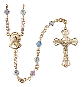 14 Karat Gold-Filled 5mm Austrian Crystal Madonna Mary Rosary in Multi-Color