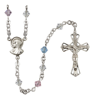Sterling Silver 5mm Austrian Crystal Madonna Mary Rosary in Multi-Color