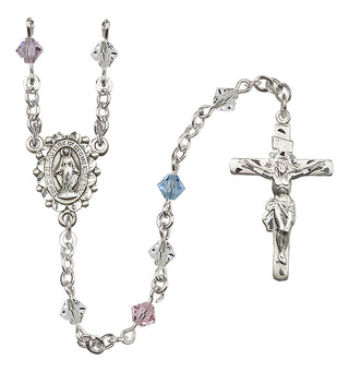 Sterling Silver 5mm Austrian Crystal Miraculous Rosary in Multi-Color