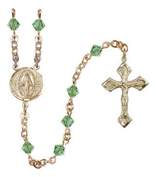 14 Karat Gold-Filled 5mm Austrian Crystal Miraculous Rosary in Peridot