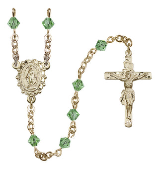 14 Karat Gold 5mm Austrian Crystal Miraculous Rosary in Peridot