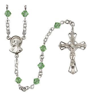 Sterling Silver 5mm Austrian Crystal Madonna Mary Rosary in Peridot