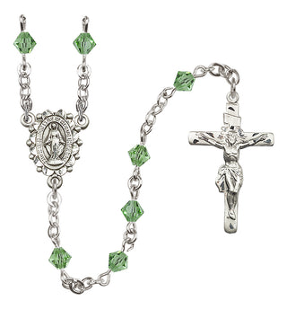 Sterling Silver 5mm Austrian Crystal Miraculous Rosary in Peridot