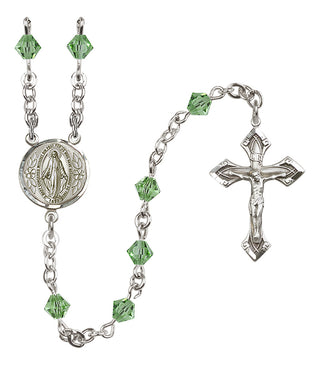 Sterling Silver 5mm Austrian Crystal Miraculous Rosary in Peridot