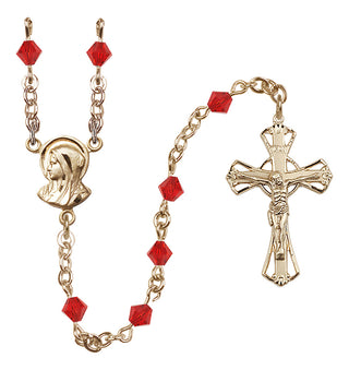 14 Karat Gold 5mm Austrian Crystal Madonna Mary Rosary in Ruby