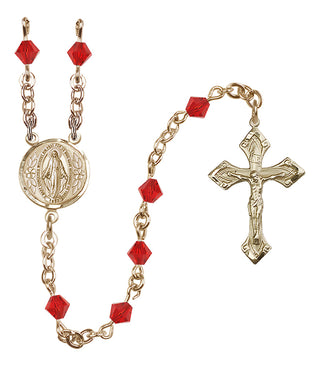 14 Karat Gold 5mm Austrian Crystal Miraculous Rosary in Ruby