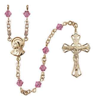 14 Karat Gold-Filled 5mm Austrian Crystal Madonna Mary Rosary in Rose
